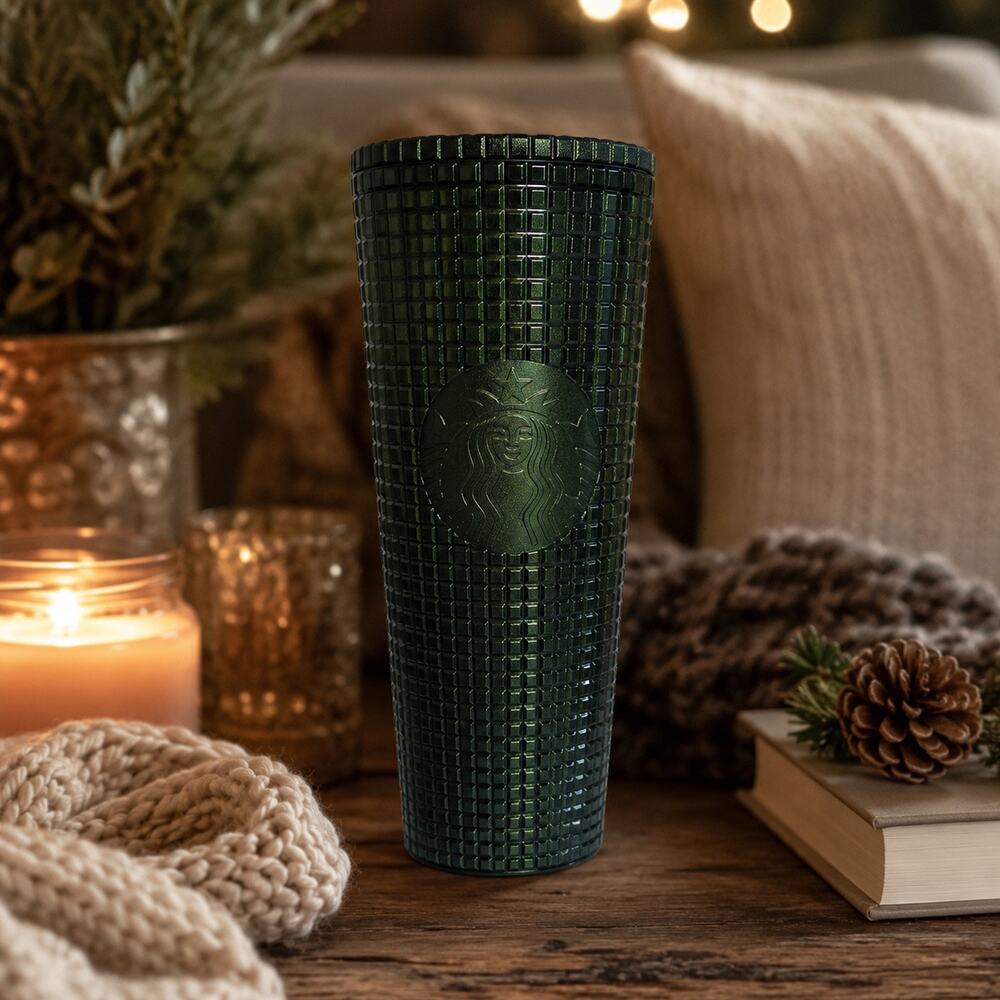 Starbucks 2021 Holiday Dark Green Grid Studded Venti Cold Cup 24 oz